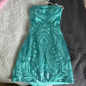 Elegant Turquoise Sequin Dress